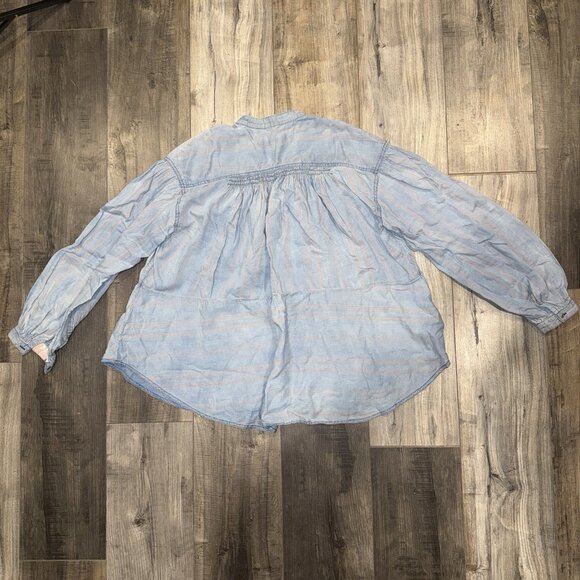 We the Free People Stripe Peasant Boho Lace Up Shirt Relaxed Blue Pink Size S - Picture 2 of 5